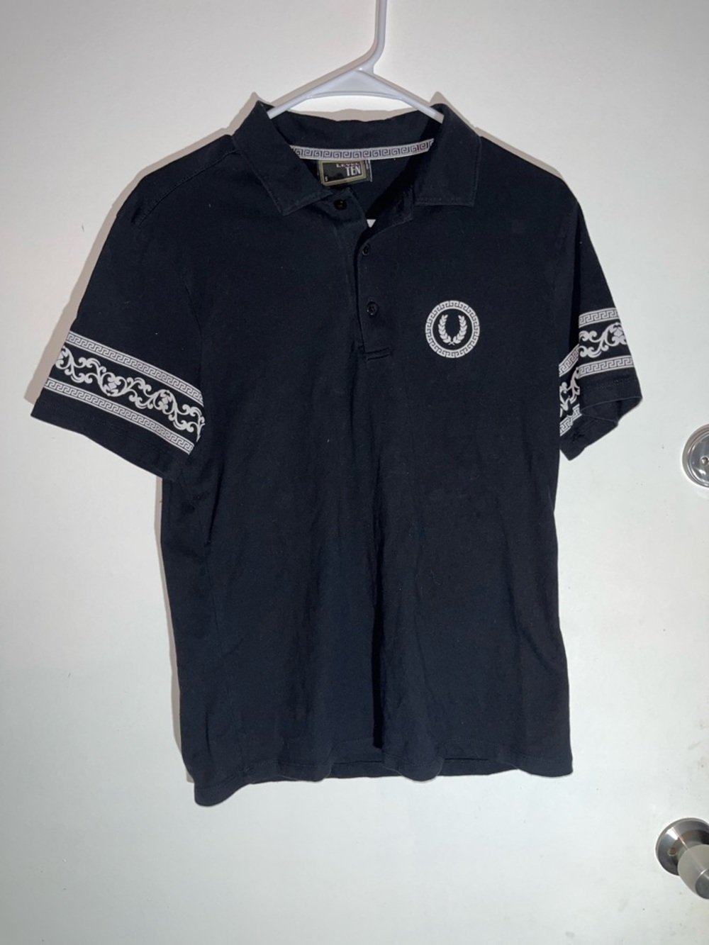 Black Boys' Polo with White Crest and Sleeve Trim
